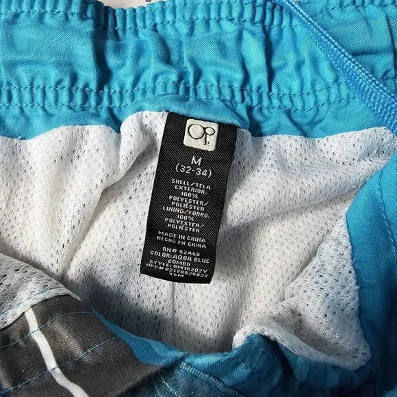 OP Men’s Medium 32 34 Swim Shorts Blue Surf Board Trunks Pockets Striped Grey - Picture 6 of 8